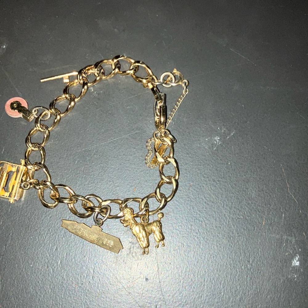 Gold Charm Bracelet with Dog and Boat Charms